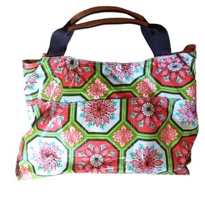 Braciano Vinyl Coated Purse Tote Bag Flower Power Granny Retro Craft Sewing Bag